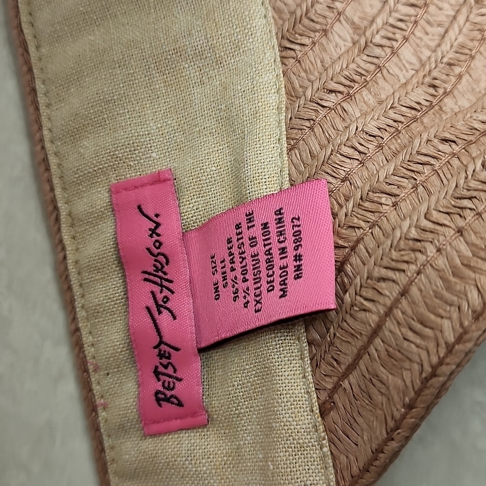 BETSEY JOHNSON Blush Mauve Paper Hat Cabow Cutie Straw Sun Visor Wide Brim - Picture 14 of 16